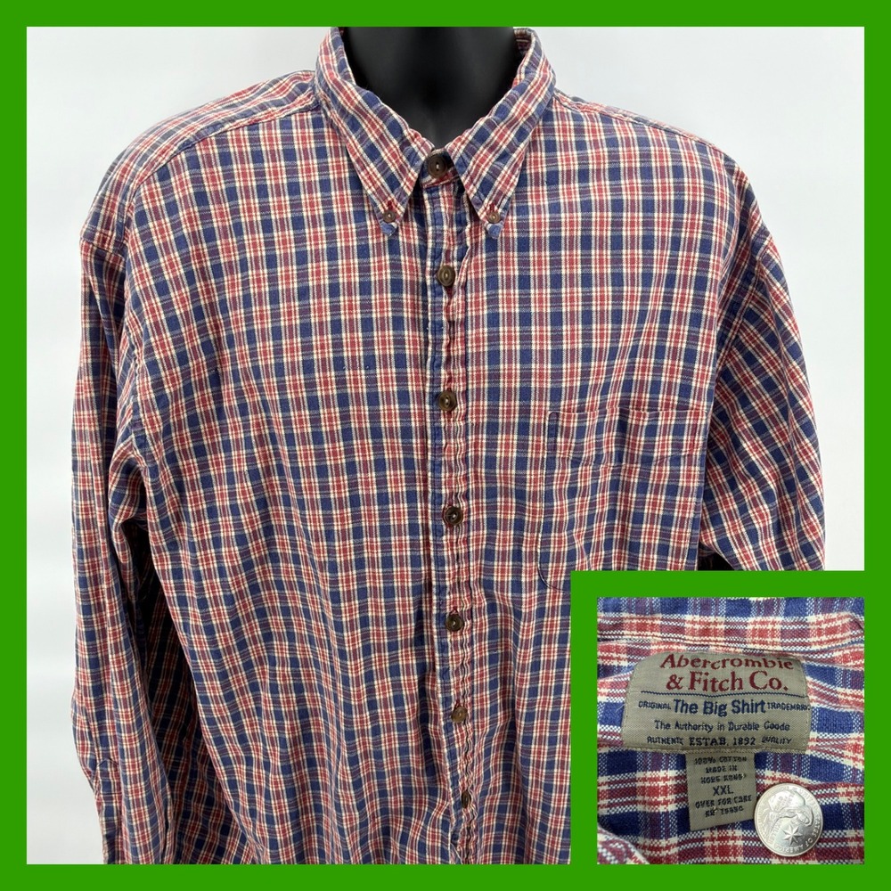 Vintage Abercrombie & Fitch The Big Shirt XXL Plaid Flannel Heavy Cotton 90s Tag